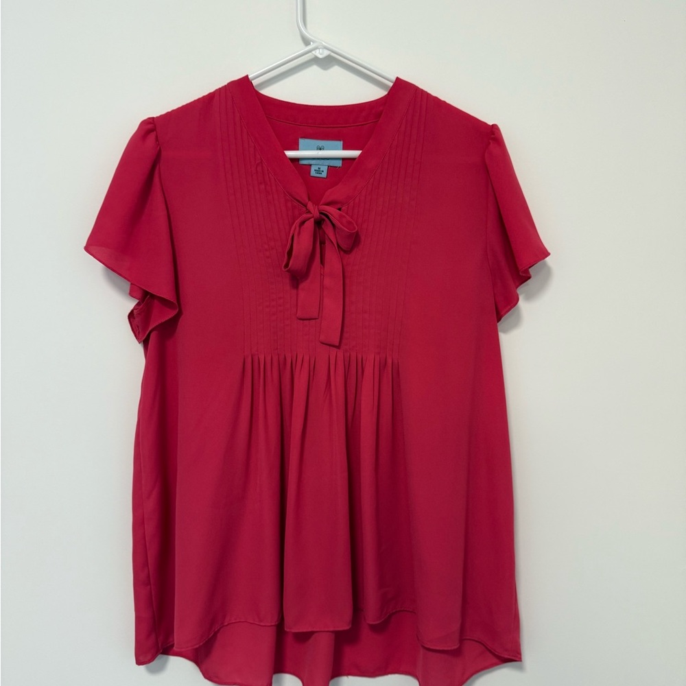 CeCe Pink Flutter Sleeve Blouse with Tie Front